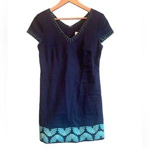 Vineyard Vines Cotton Linen Blend Navy Embroidered Dress Sz 4 Preppy Coastal